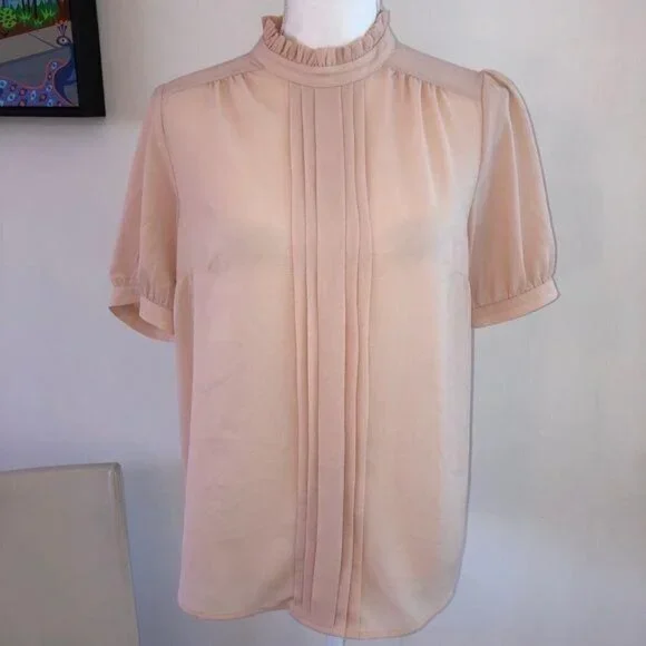 Monteau Top Size Large L Womens Short Sleeve High Neck Peach - Picture 9 of 9